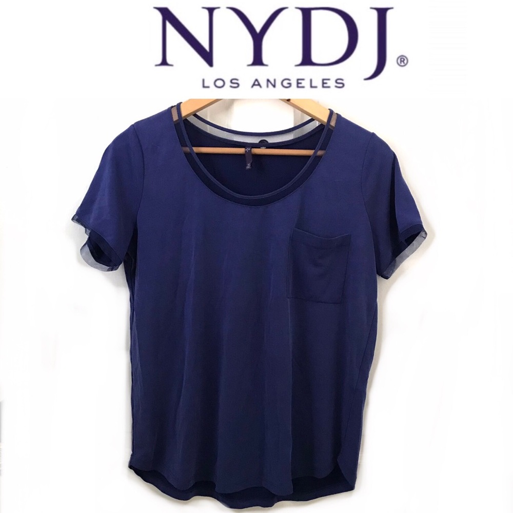 NYDJ blue modal pocket tee with mesh trim